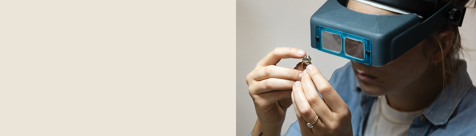 bench jeweler examining ring setting