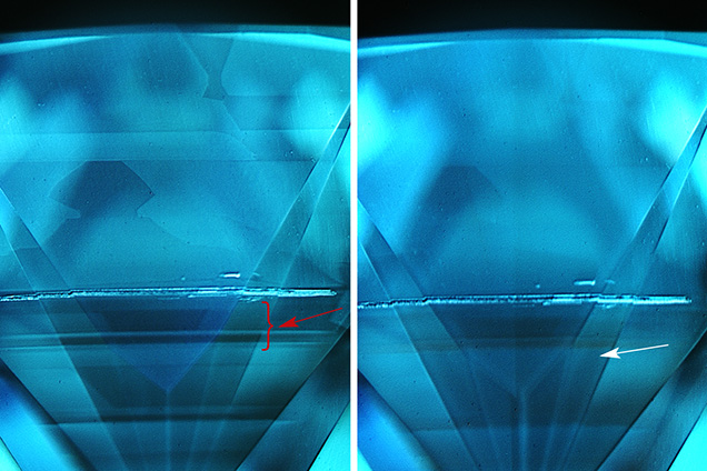 Fluorescence and phosphorescence images of the HPHT-grown diamond. Fluorescence and phosphorescence images of the HPHT-grown diamond.