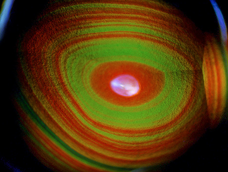“Dragon’s eye” in Mexican fire agate. “Dragon’s eye” in Mexican fire agate.