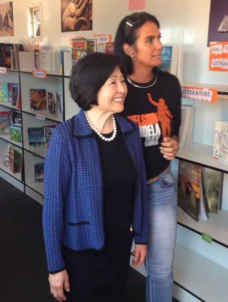 Bev Hori and Alta Brown Steenkamp at the Mandela Day library