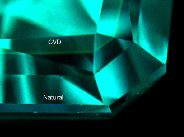 CVD-grown/natural diamond composite with color equivalent to fancy blue