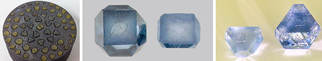 Morphology of yellow and blue synthetic diamonds