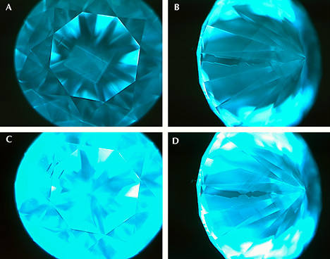 Three photomicrographs of HPHT synthetic diamonds