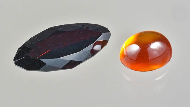 Natural red and synthetic orange rutile