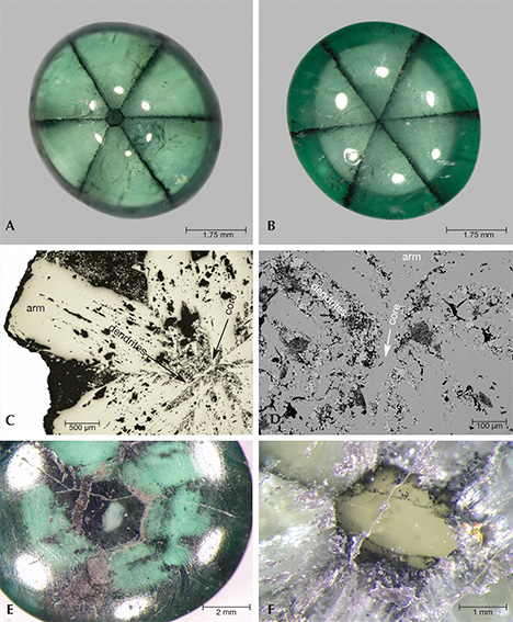 Core images of several trapiche emeralds