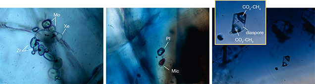 Inclusions in sapphire from Sutara, Russia