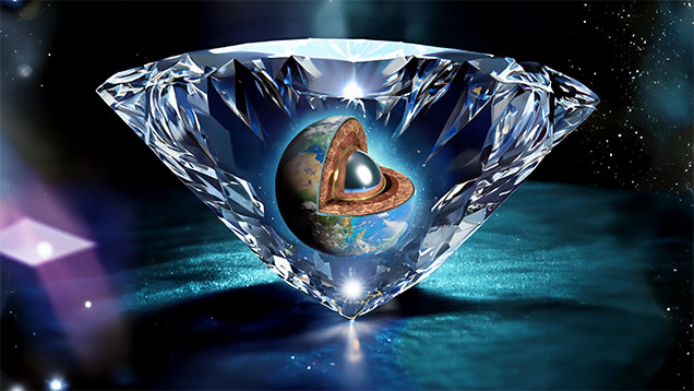 Figure 4. Peering inside a natural diamond can give scientists an unparalleled perspective into the earth’s interior. Diamonds capture a lasting record of deep mantle processes over billion-year timescales, making them a unique window into geological space and time. Image created using Adobe Photoshop Generative AI.