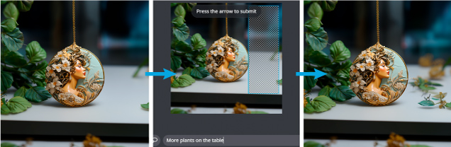 Figure 11. Images from Midjourney 5.2 using the inpainting prompt “more plants on the table.”