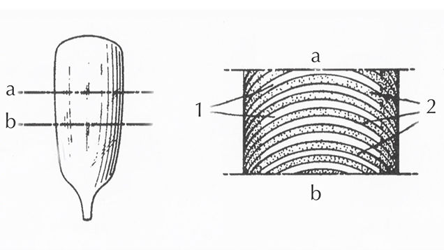 Drawings of Verneuil-grown synthetic sapphire boule from 1954 patent