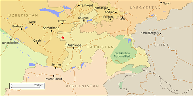 Map of Central Asia and Tajikistan 