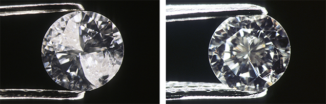 Diamond before and after filling large fractures.