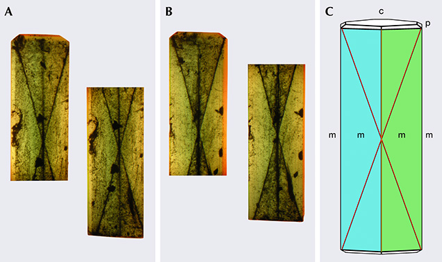 Views in immersion through the emerald crystal, accompanied by diagram.