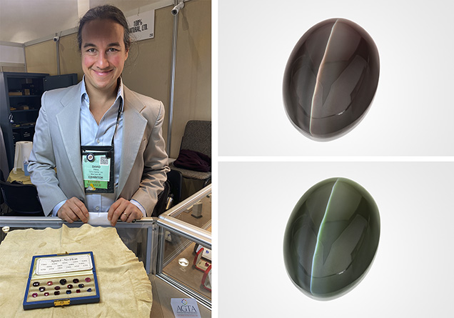 David Nassi exhibits unheated spinels and a cat’s-eye alexandrite.