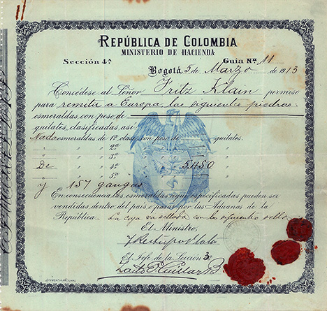 1913 export license issued to Fritz Klein