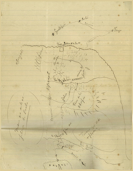 Hand-drawn map from Restrepo’s collection of documents