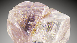 Rough diamond crystals exhibiting both pink and colorless sections.