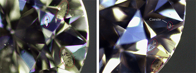 Inclusions with a satellite-like appearance in type IIb diamond.