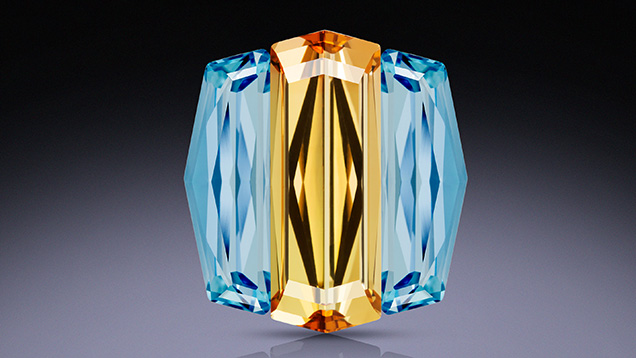 Stephen M. Avery gem set with 6.22 ct golden tourmaline and 5.14 total carats of aquamarine.