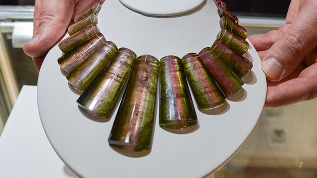 A unique parti-color Brazilian tourmaline necklace.