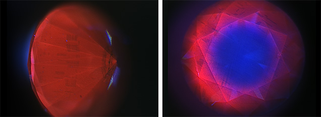 DiamondView fluorescence images of the irradiated blue diamond.