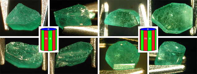 Emeralds grown by Nacken from molybdenum and molybdenum-vanadium fluxes