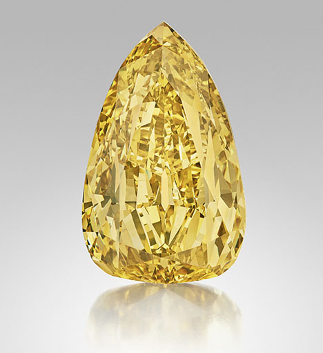 Figure 4. The 303.10 ct Golden Canary, recently recut from the Incomparable, became the third most valuable diamond sold at auction. Courtesy of Sotheby’s.