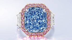 Figure 1. The “Infinite Blue,” an 11.28 ct Fancy Vivid blue diamond, sold for $25.3 million in Hong Kong. Courtesy of Sotheby’s.