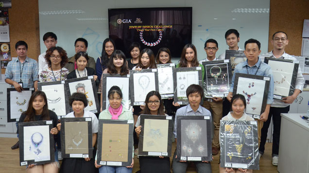 Participants at the three-day gemological workshop at the GIA campus in Bangkok show their design sketches.  