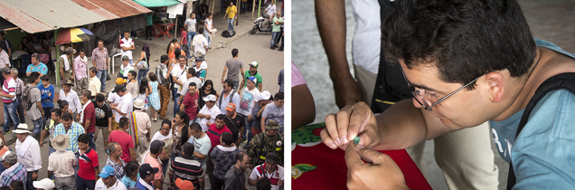 Darwin Fortaleché negotiates rough emerald purchases at the Muzo street market