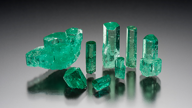 Sampling of rough emerald obtained for GIA reference collection