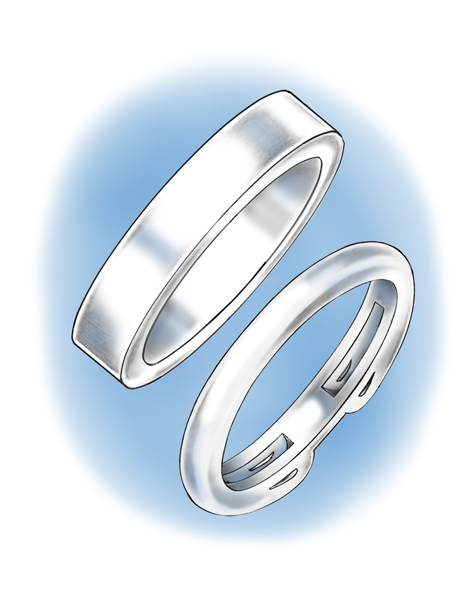 Illustration depicting one wide band and one tapered band